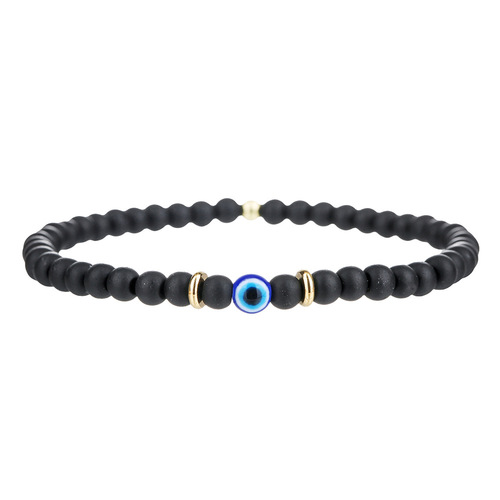 Cross-border new natural stone 6mm black agate black gallstone beaded men's bracelet simple vacation hip-hop bracelet for women
