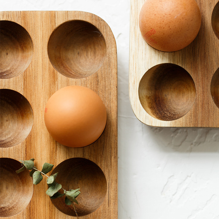 Caja de almacenamiento de madera maciza Acacia pato huevo bandeja huevo estante de almacenamiento refrigerador cocina huevo placa
