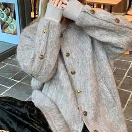 秋冬加厚加棉新款甜美休闲毛呢外套英伦风廓形宽松呢子大衣女氨纶