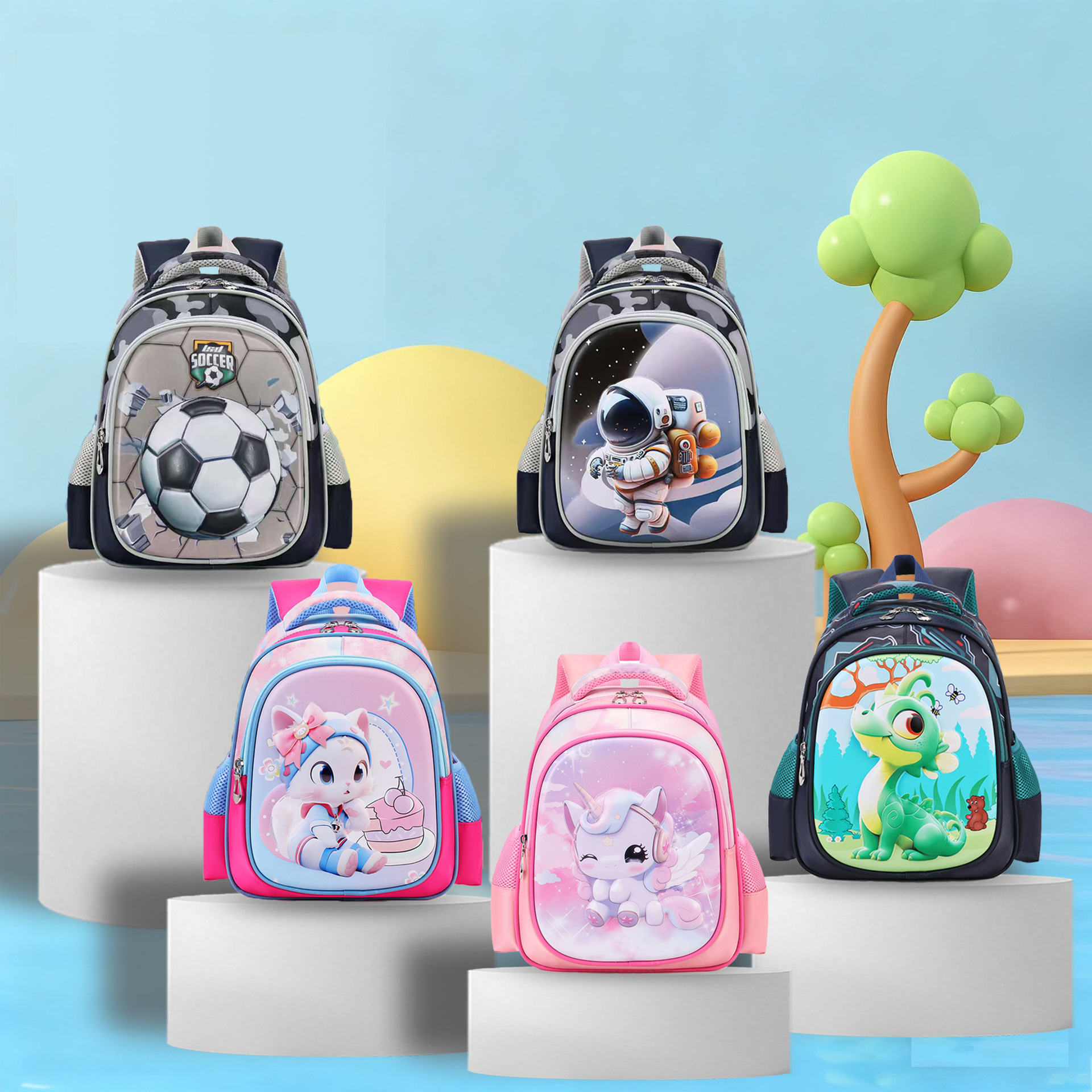 2024现货外贸幼儿园小书包童趣可爱幼儿尼龙面料双肩包透气防水