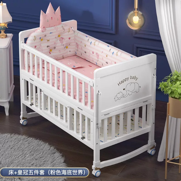 Cama europea de madera maciza blanca extraíble cuna multifuncional para niños empalmados cama grande para recién nacidos bb