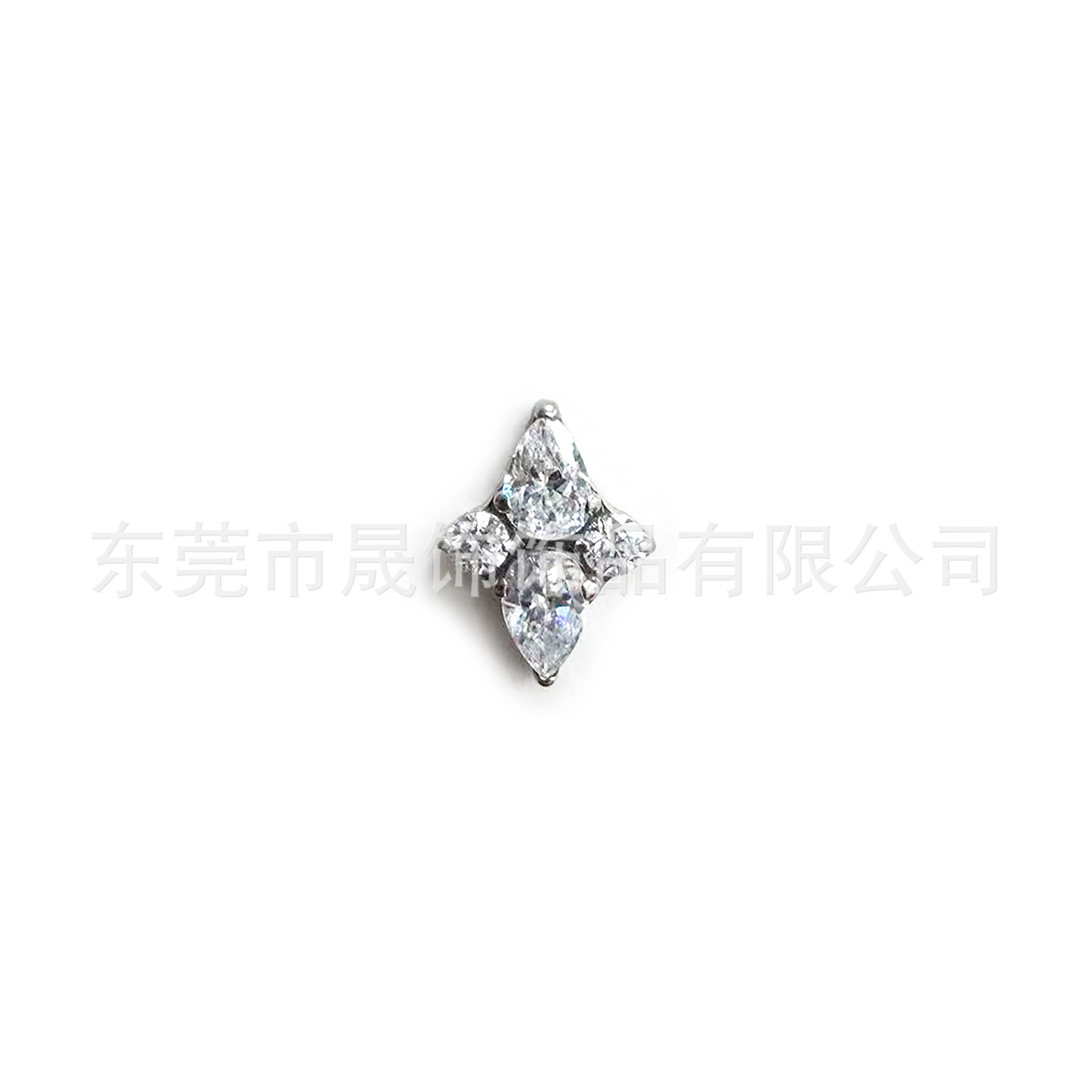F136钛合金菱形十字花耳钉镶5A锆石耳骨钉G23钛内螺纹穿刺饰品