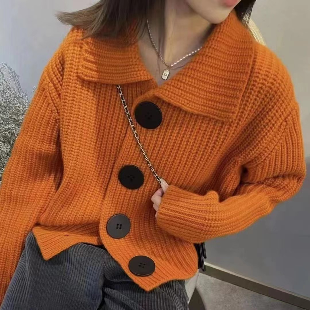 Women's Clothing version of the new spring and autumn sweater versatile coat loose fashion big button western style lapel knitted cardigan for women_voghion.com