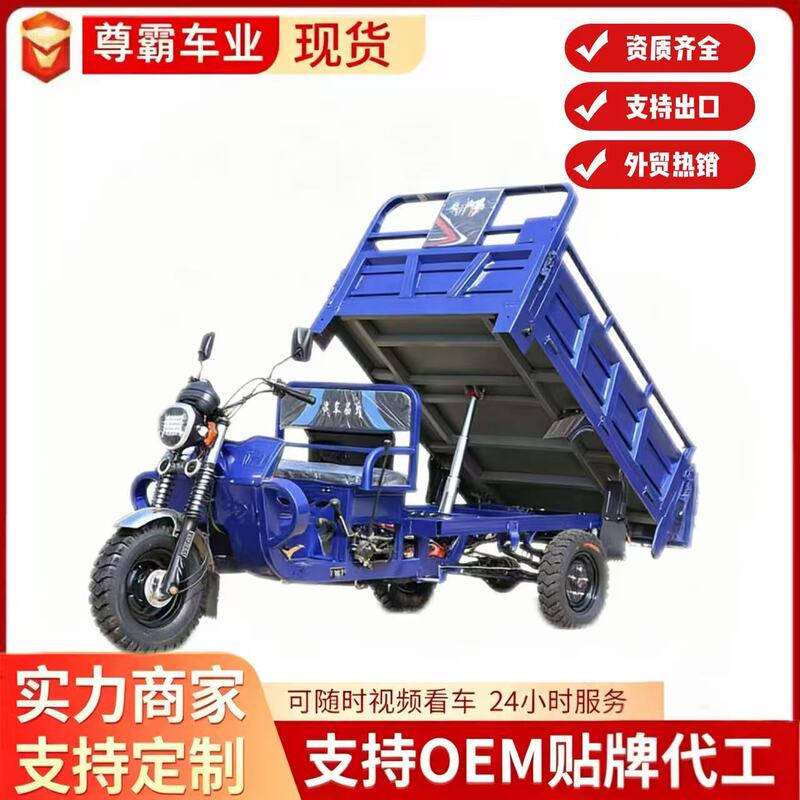 Africa's Best-Selling Three-Wheeled Fuel-Powered Dump Motorcycle for Household Cargo Transport and Agricultural Use, Zongshen Power Gasoline Dump Truck