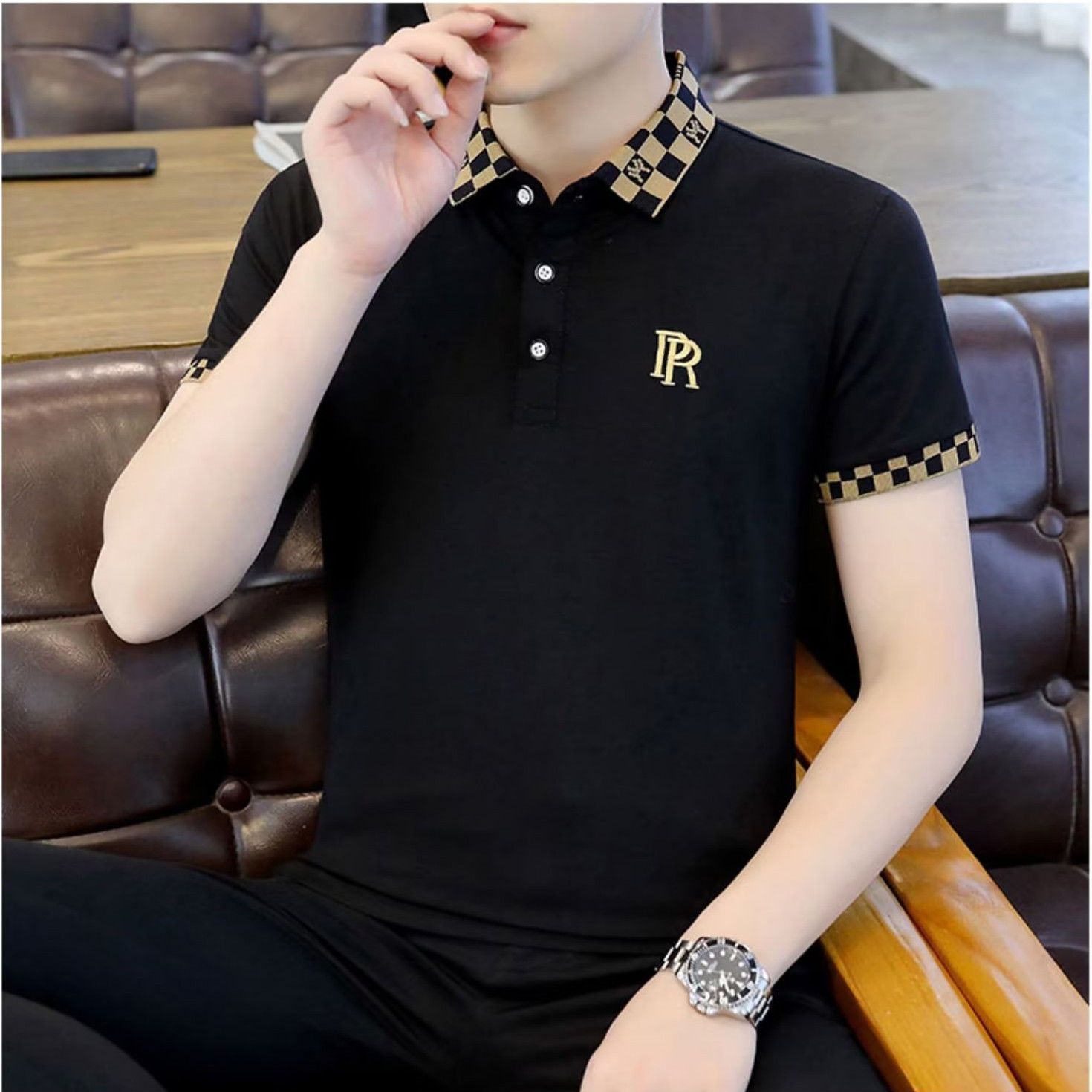 Directo de fábrica nuevo polo de manga corta de los hombres casual suelta más tamaño superior papá bordado hombres de media manga superior