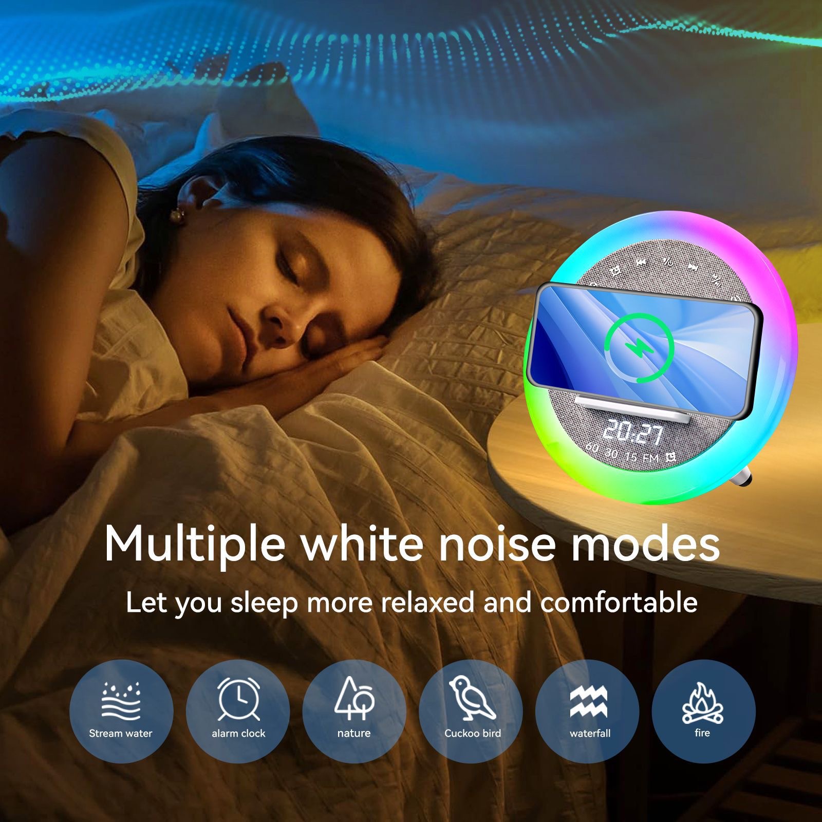 S302 altavoz bluetooth LED pantalla de luz color reloj alarma sin tiempo inalámbrico lleno de ruido blanco sonido de escritorio