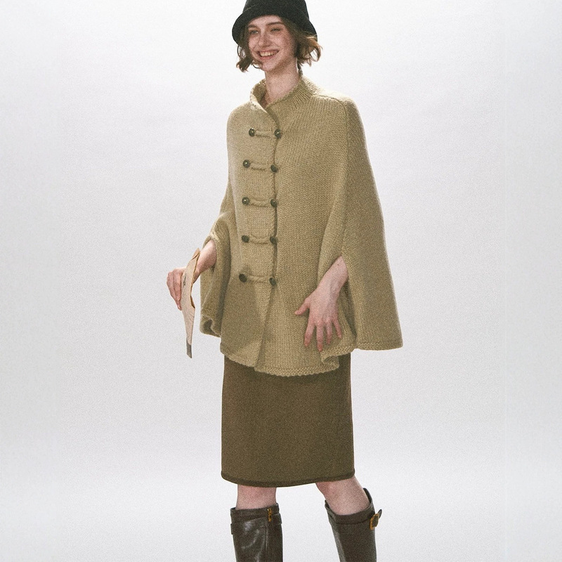 ANDYET AD1 25 wool blend Icelandic wool cape, loose-knit oversized sweater, autumn top