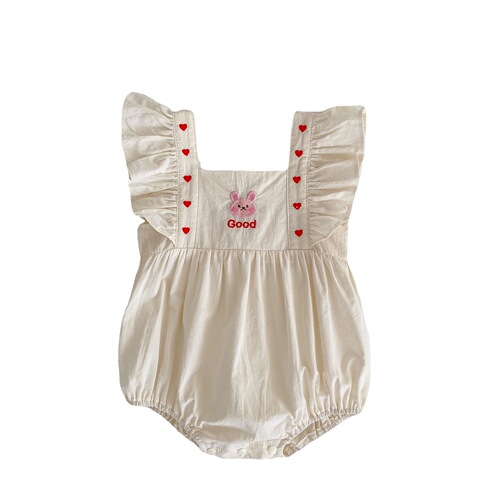 ins summer baby clothes small love flying sleeves triangle khaki cute rabbit embroidery square collar bag fart clothing rompers