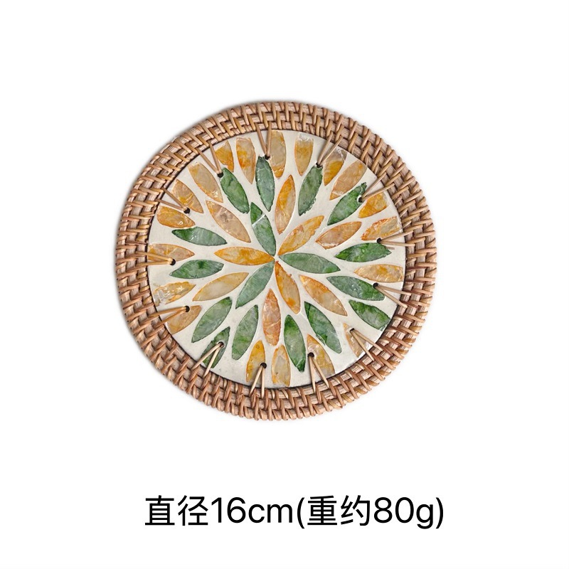 Alfombrilla aislante de concha, posavasos para hoteles y hostales, alfombrilla de desayuno con borde de ratán, alfombrilla antisalpicaduras para mesa de café, aislamiento térmico y protección contra quemaduras.