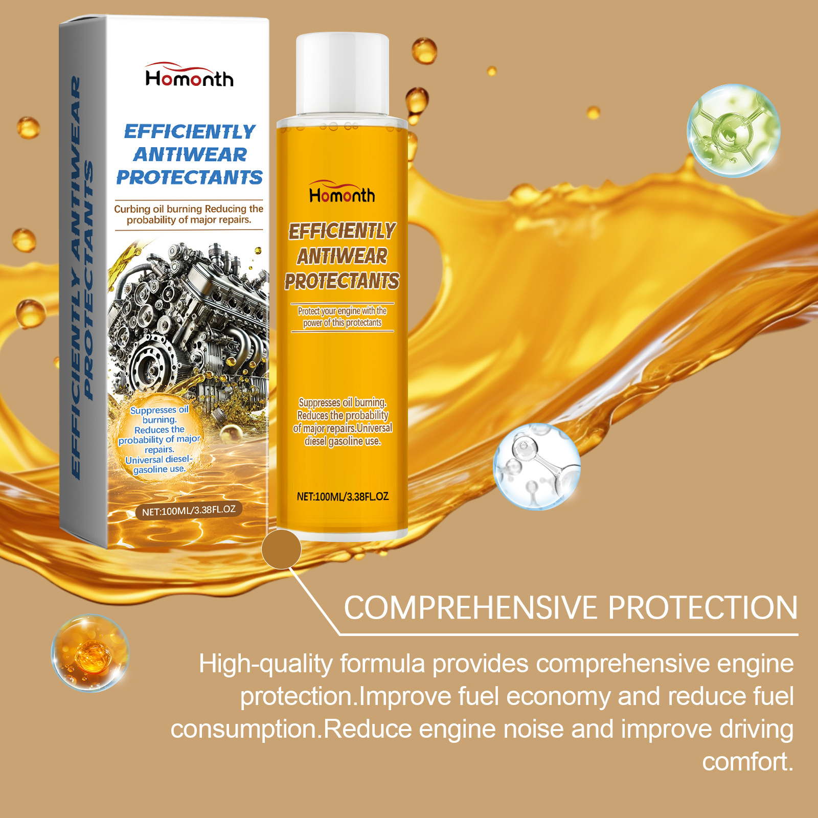 Homonth Engine Anti-Wear Protector Engine Break-In Protector Engine Maintenance Oil Additive