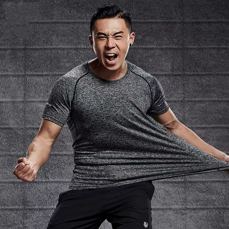 Летняя Спортивная футболка для отдыха, быстросохнущая, Мужская эластичная, с круглым вырезом, легкая дышащая, с короткими рукавами, Спортивная, фитнес, трансграничная, хит продаж