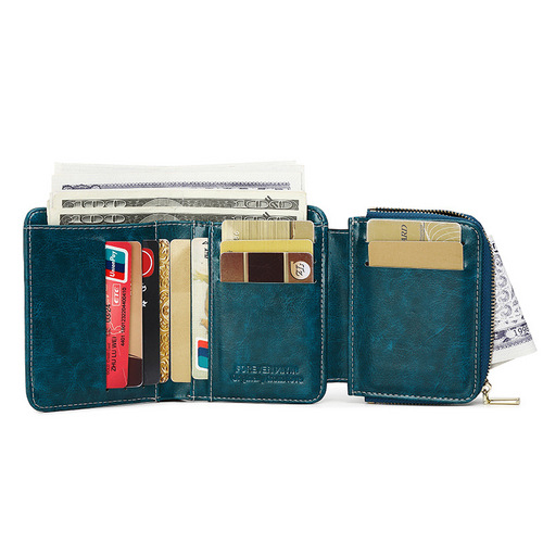Cross-border  new RFID anti-theft brush women's zipper card holder, small wallet with lock fastener, tri-fold short wallet
