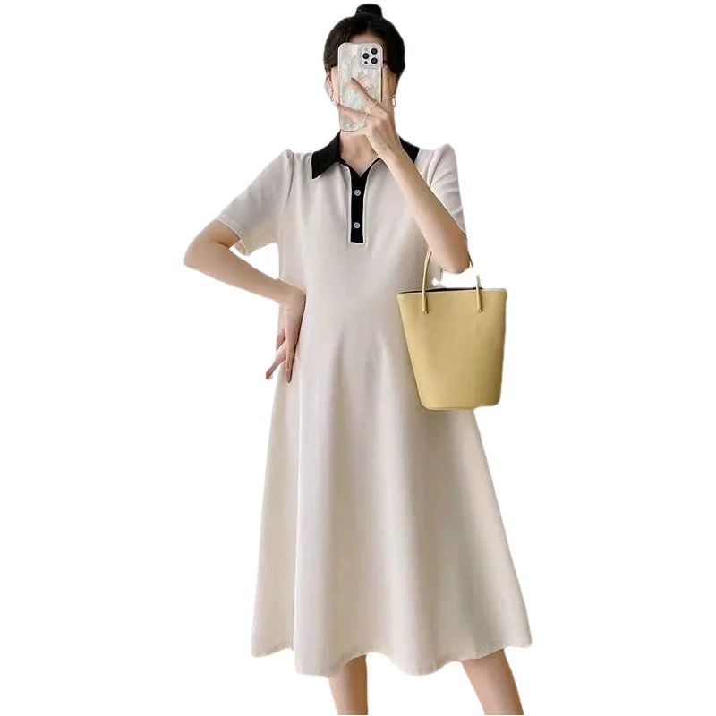 Платье для беременных летом с короткими рукавами polo юбка с отворотом для беременных летом юбка с короткими рукавами для беременных детей летняя одежда