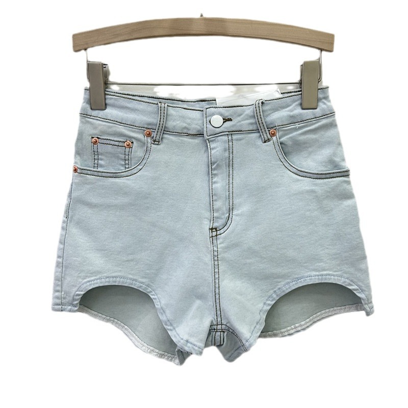 Pantalones Cortos de Mezclilla Elásticos de Cintura Alta con Lavado para Verano