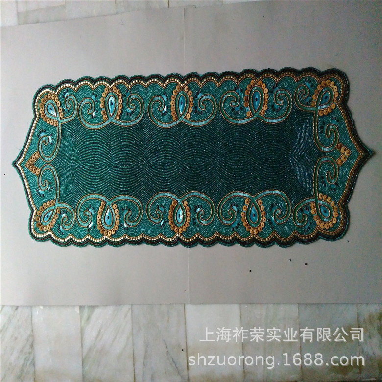 厂家直供手工串珠桌旗米珠绣桌垫串珠大餐垫 珠绣盘垫珠绣餐旗009|ru