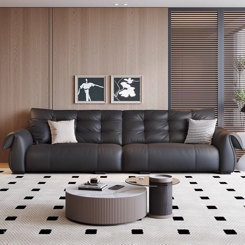 Italian leather sofa, luxury designer, top-layer cowhide, retro feel, internet celebrity, modern, small apartment, high-end ambiance