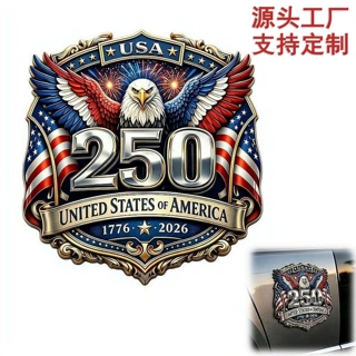 跨境亚马逊美国爱国者旗帜汽车金属徽章 USA250潮流创意个性车贴