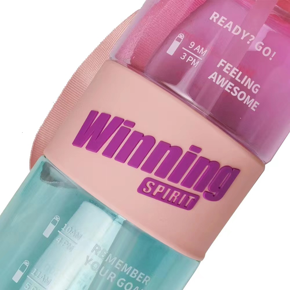 Nueva cubierta de rebote de color gradiente taza espacial al aire libre cinturón de mano cuerda de paja de plástico anillo de cuero taza de agua antideslizante