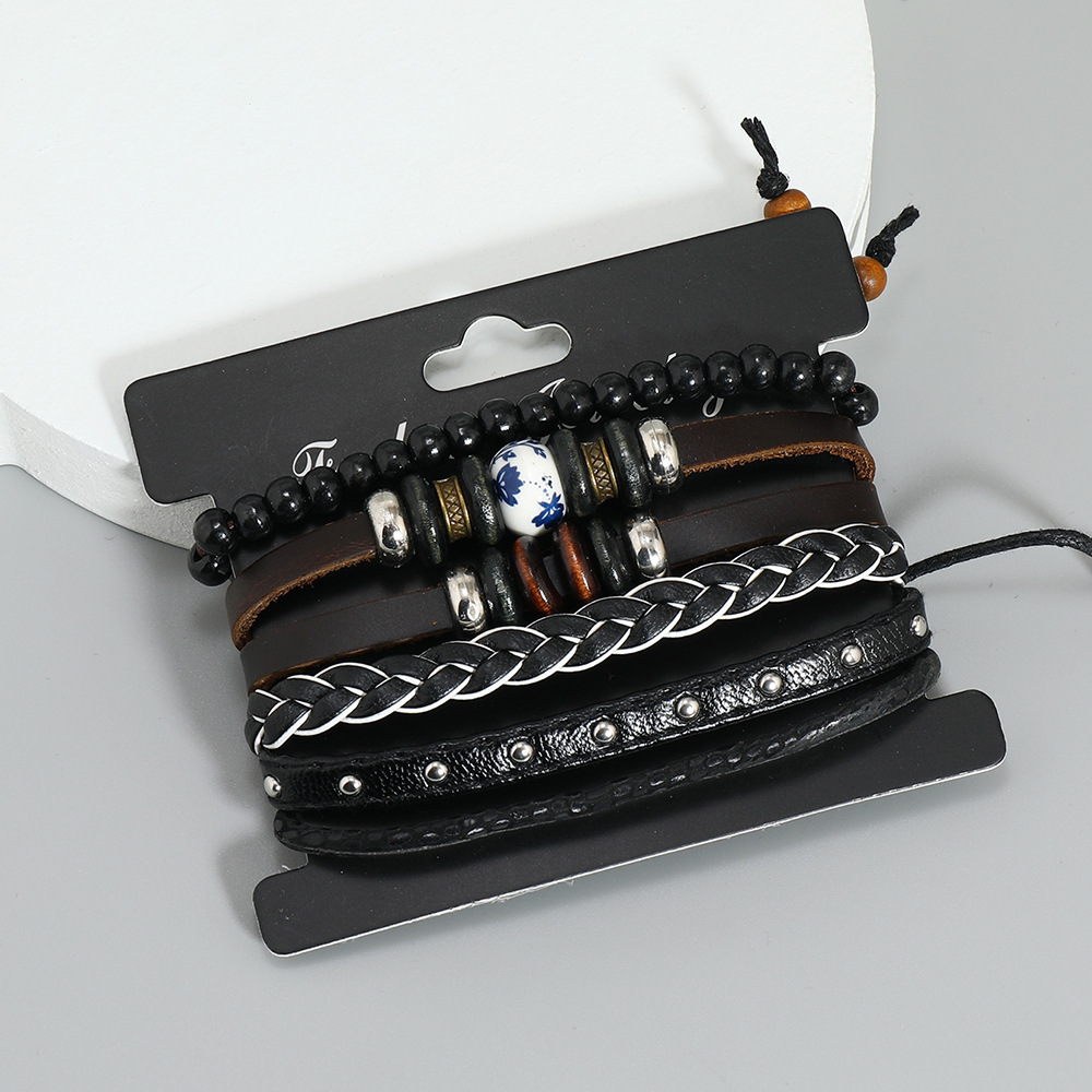 Hip-Hop Geometric Pu Leather Knitting Unisex Bracelets