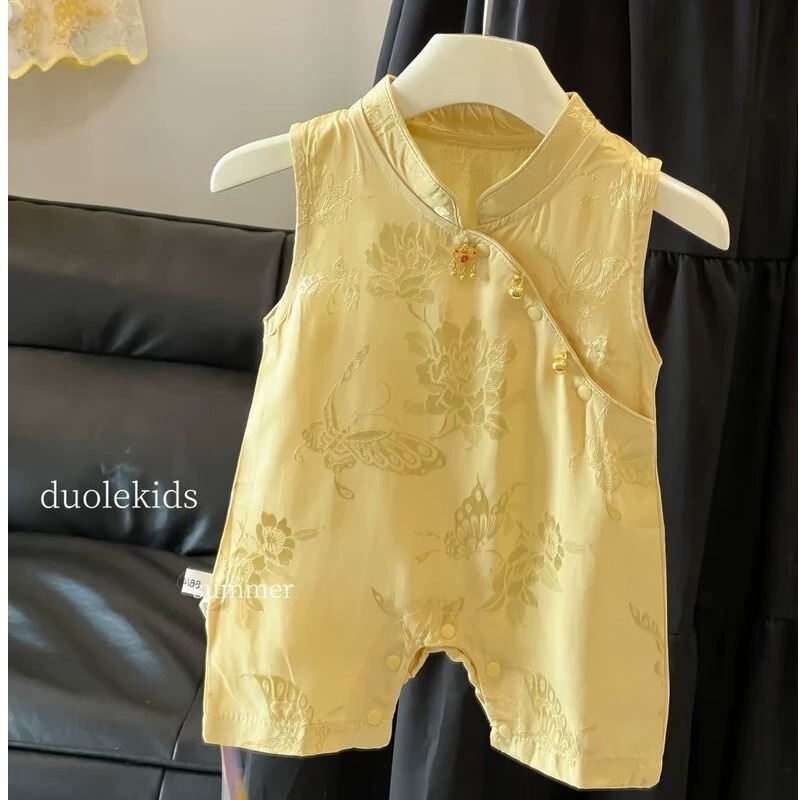 幼児服、夏服、男女用新作ジャンプスーツ、蝶恋花レーヨンノースリーブ、新中国風1歳ドレス|undefined