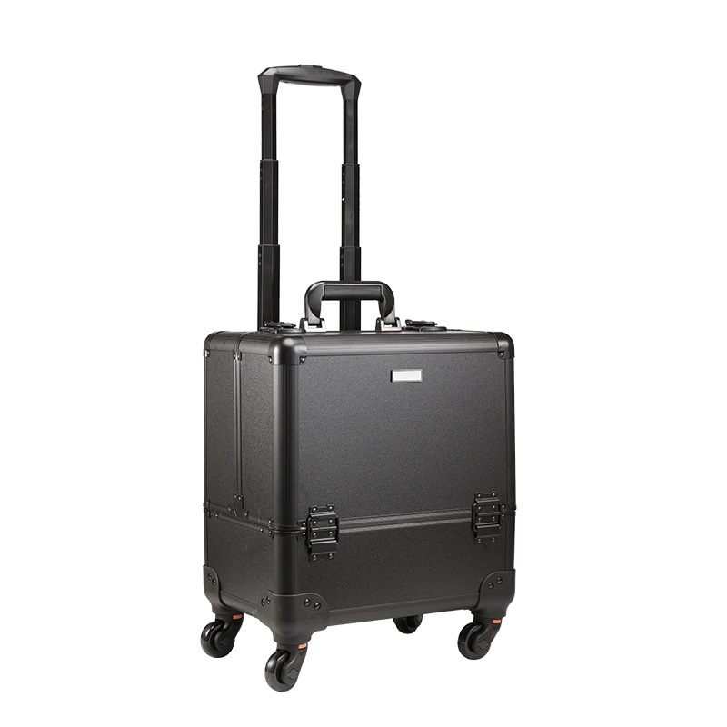 Caja de la carretilla del maquillaje profesional rueda universal portátil artista maquillaje Caja de Herramientas multifuncional cubo de agua negro caja de cosméticos