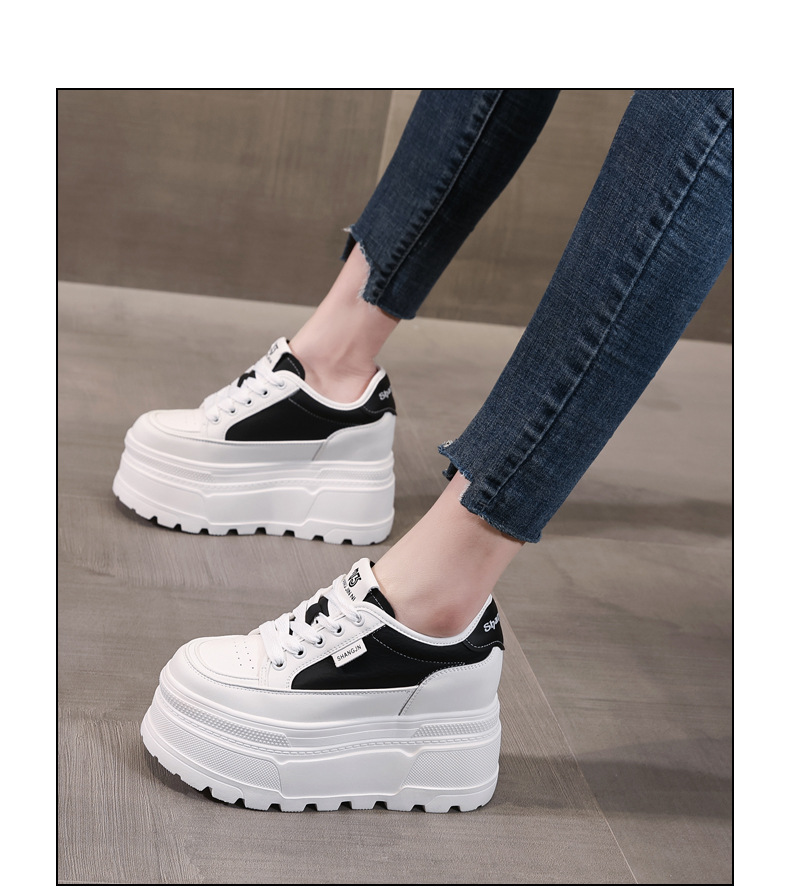 Giày sneaker nữ đế dày tăng chiều cao phong cách đơn giản — Đen trắng chi tiết 15