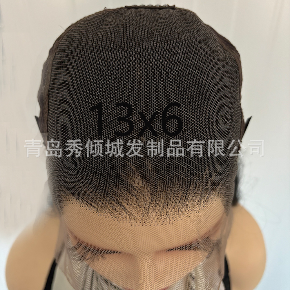 Peluca transfronteriza, pelo largo y liso negro natural, conjunto de cabello completo de encaje frontal con raya media, peluca cos de seda de alta temperatura para exportación