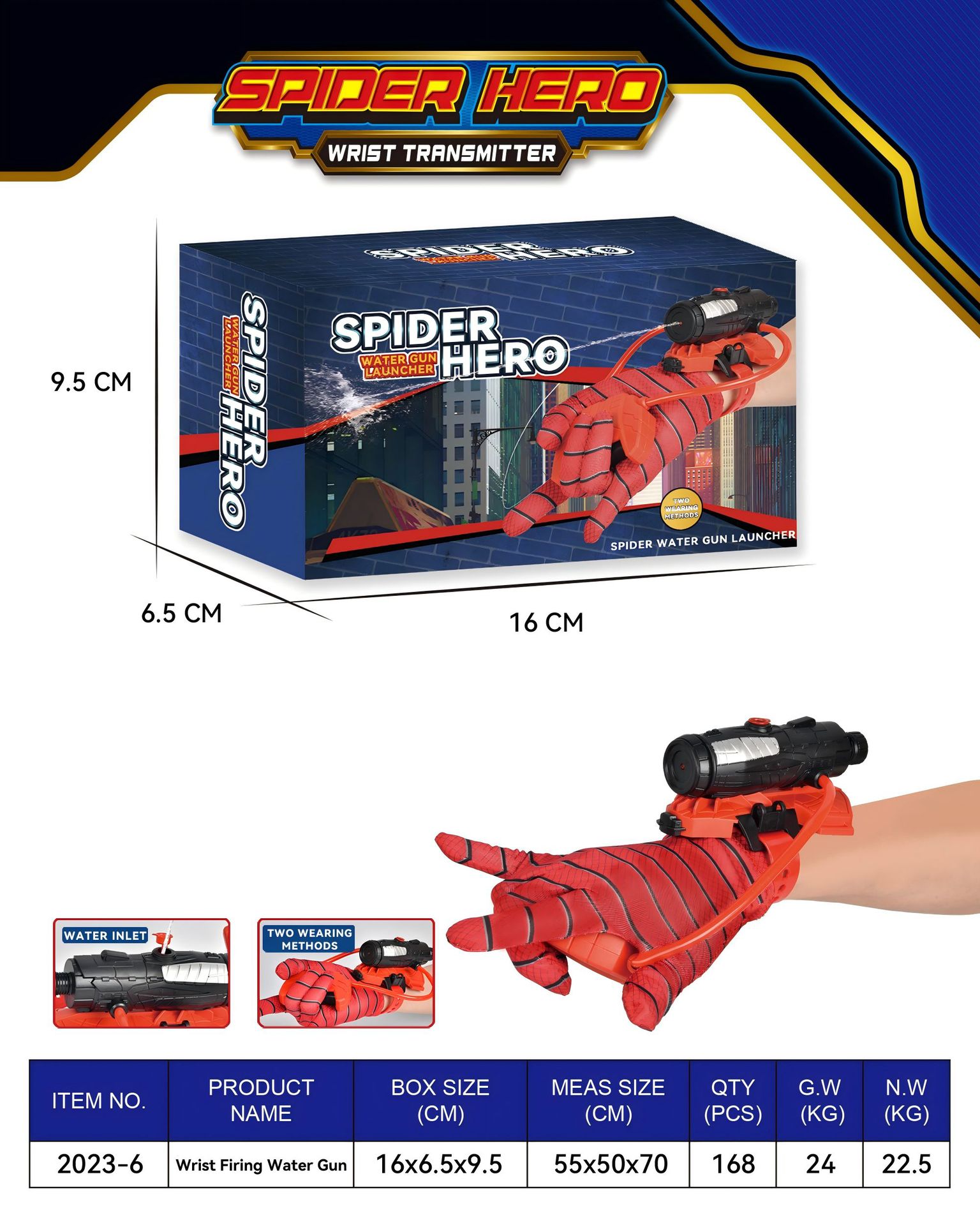Lanzamiento transfronterizo pistola de agua eléctrica Spider Hero negro sentido de la tecnología de los niños guantes de pistola de agua tipo pulsera al por mayor