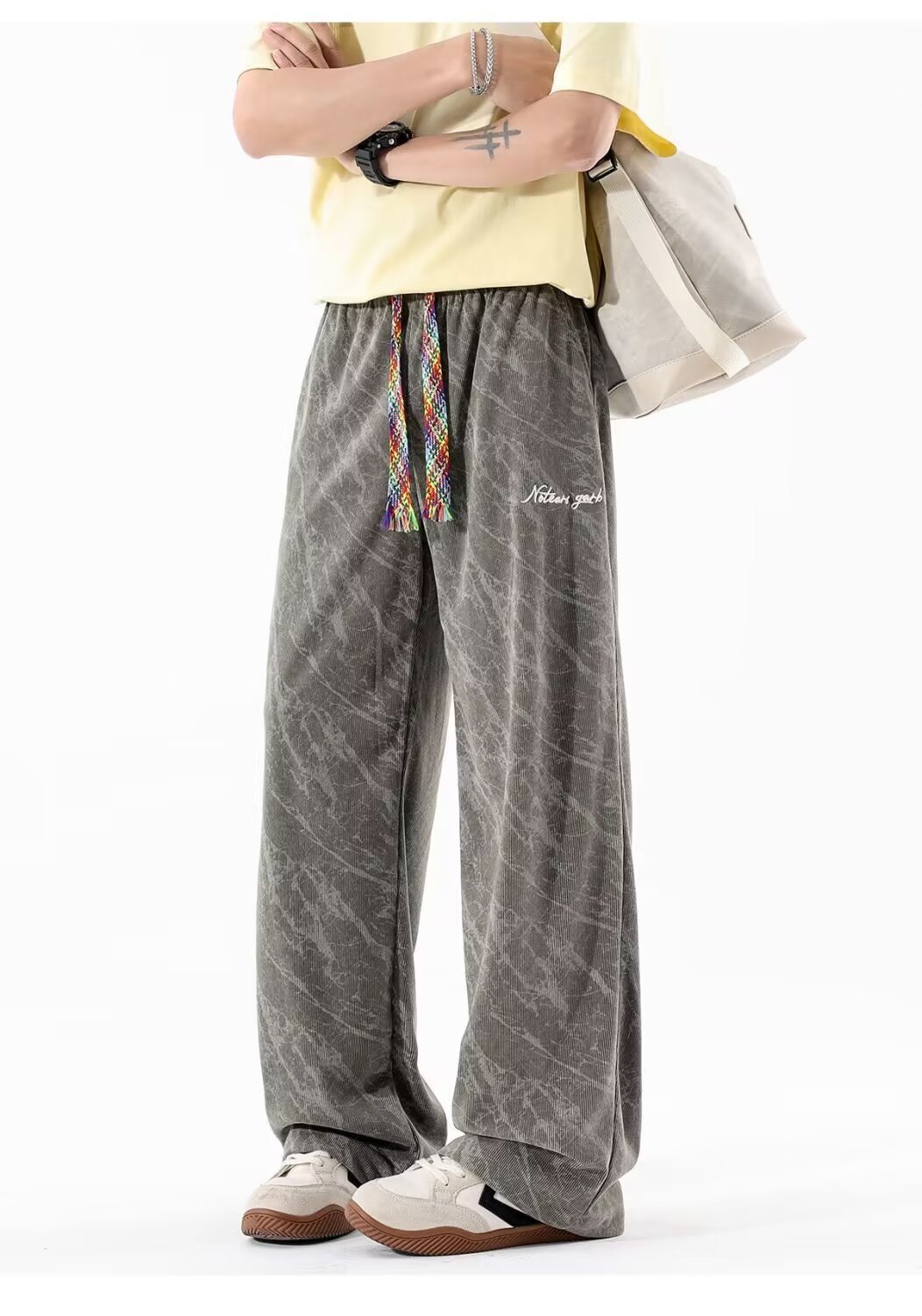 25 nuevos pantalones de piernas anchas de tinta retrógrada teñidos de tamaño estrecho cintura alta delgada suelta vertical pantalones de trapazo de cilindro recto para hombres y mujeres