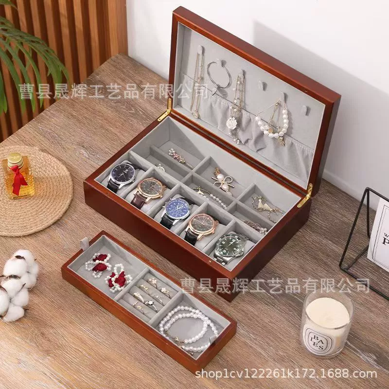 Retro storage system, antique storage box, necklace, ring, earrings, jewelry, wooden sophisticated accessory, light luxury style