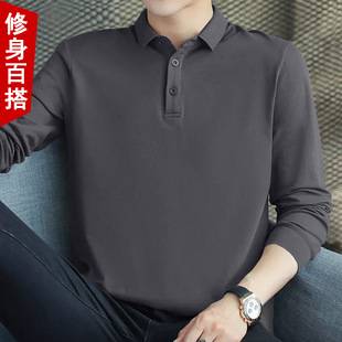 New Polo shirt men's long-sleeved polo lapel T-shirt lead autumn and winter solid color autumn undershirt inner wear new ins