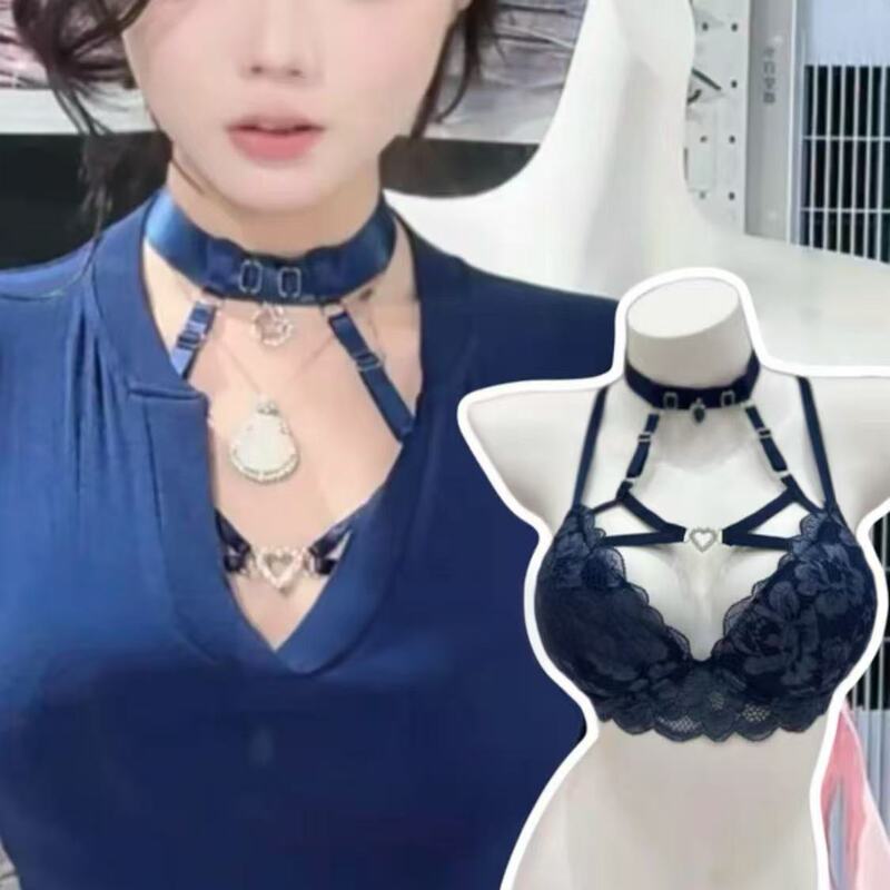 Heart-Shaped Diamond Sexy Spicy Girl Style Niche Design Halter Neck Bra with Lace Inner Layer for Enhancing Bust Size