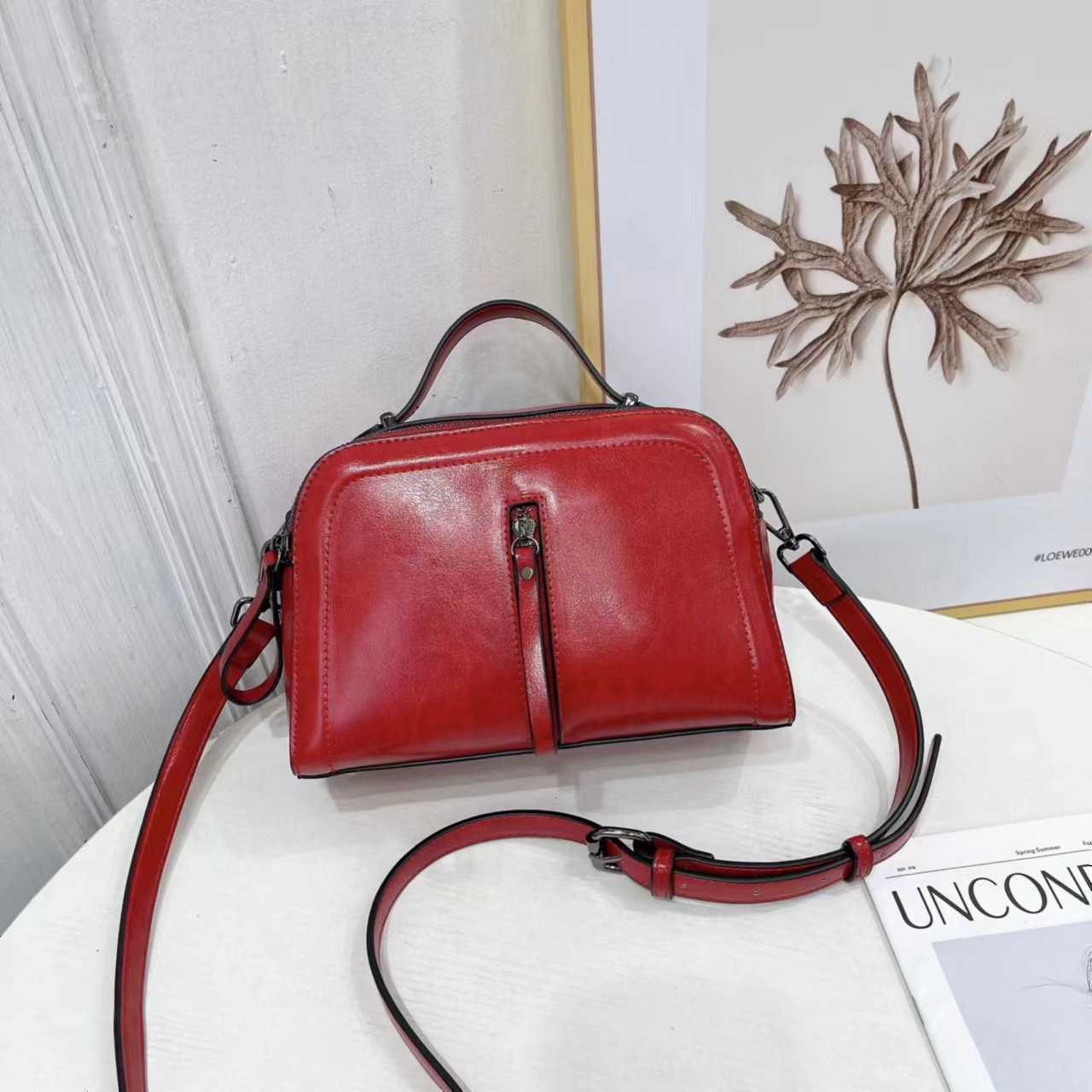 Women's Genuine Leather Handbag Cowhide Wedding Bag Underarm Crossbody Boston Shoulder Bag Luxury Banquet Bag - Thumbnail 3