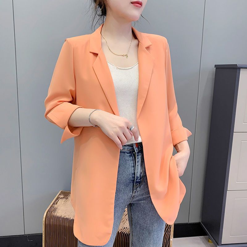 Women's Chiffon Blazer Jacket Mid-length Loose Spring Summer Style_voghion.com