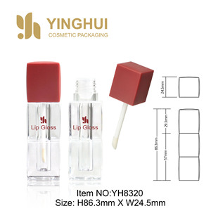 Square Lip Gloss Tube, Transparent Injection Molding Bottle, Large Red Injection Molding Cap, Standard Brush Head, Cosmetic Packaging Material