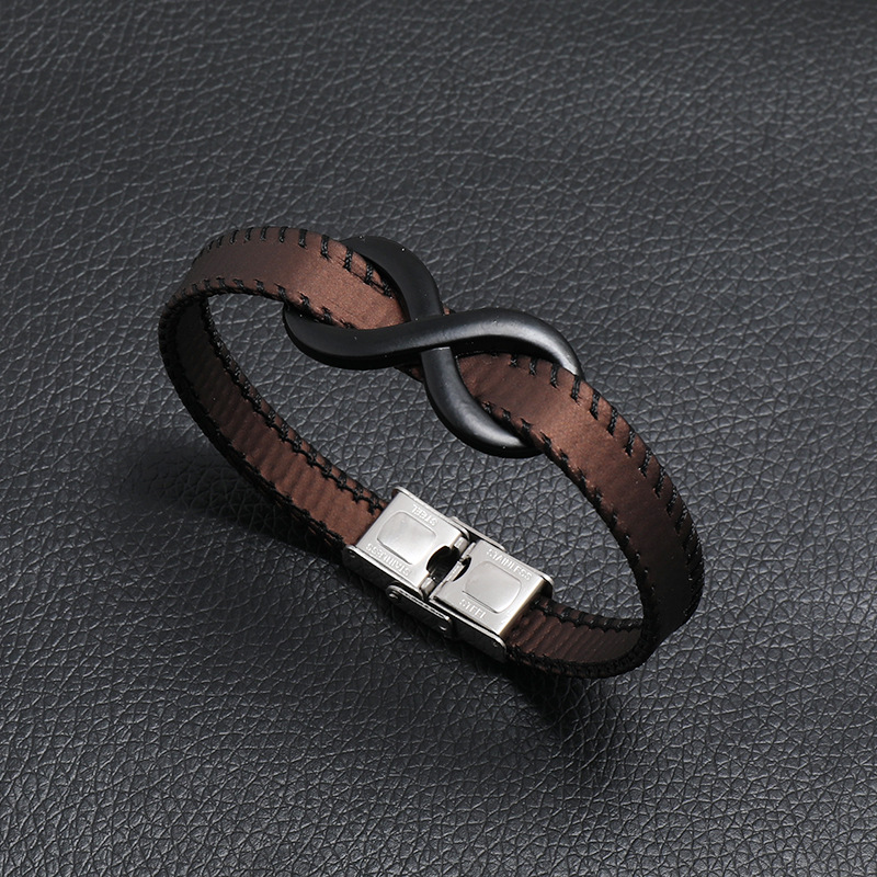 304 Stainless Steel, Pu Leather Material Hip-Hop Solid Color 304 Stainless Steel Pu Leather Men's Bracelets Men Cord & Leather Bracelets