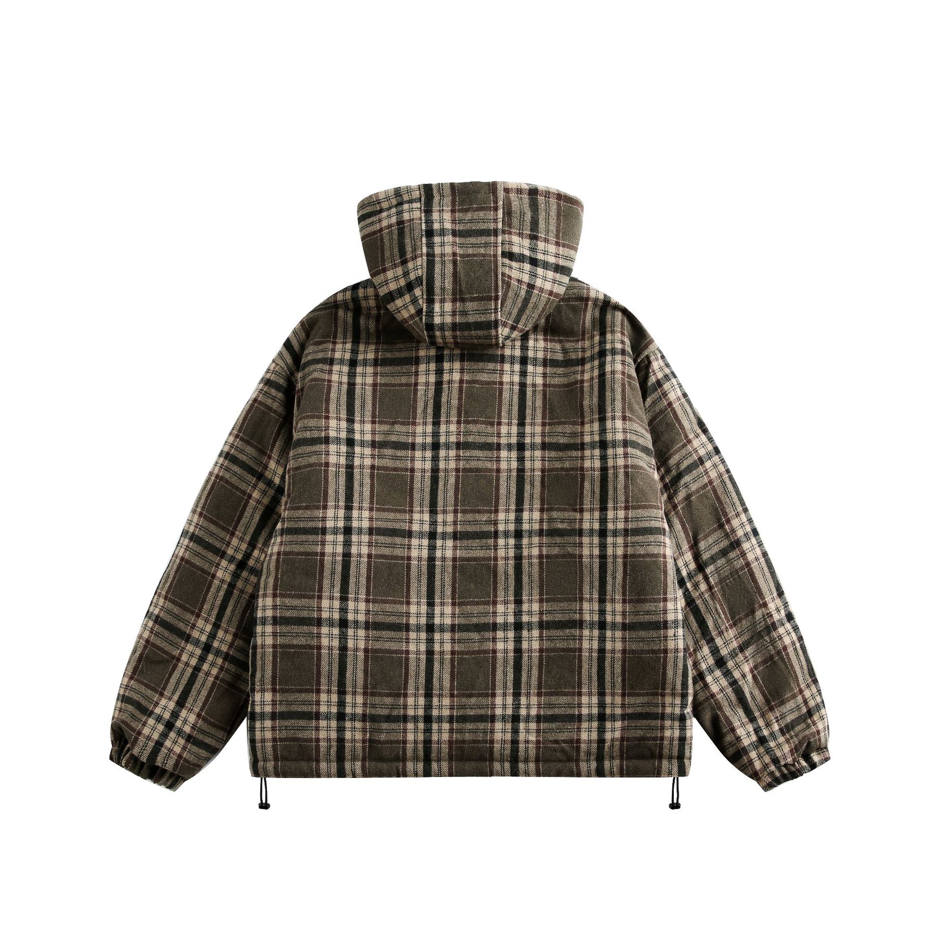 "Giacca unisex reversibile a quadri – Cappotto invernale oversize con cappuccio (fodera trapuntata, doppio uso, stampa a quadri vintage, tasche foderate in pile)"_voghion.com