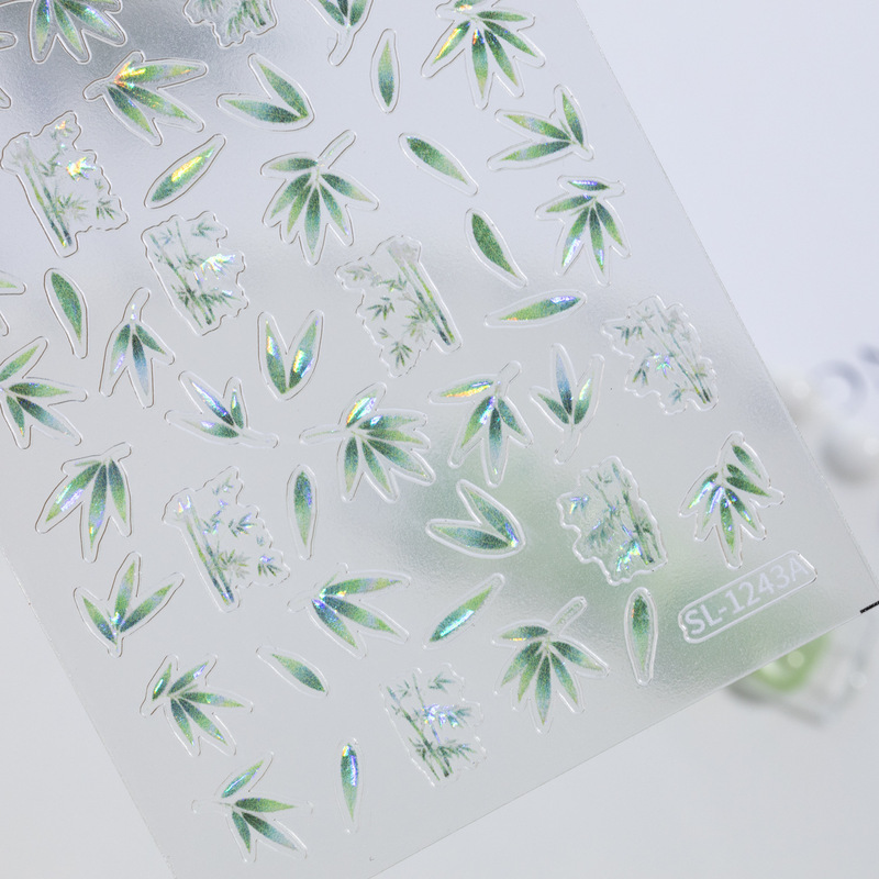国风斑斓竹影美甲贴纸5D浮雕贝壳光蝴蝶竹子指甲贴纸饰品 SL款|undefined