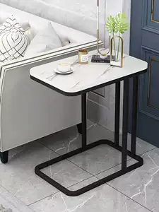 10-50 Years Luxury Iron Art Sofa Side Table with Leather Edging and Gold Base