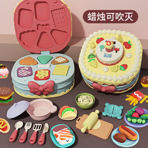 Children's play house clay cake toy double-layer three-layer hamburger machine plasticine mold ultra-light clay set