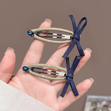 复古简约牛仔布艺蝴蝶结水钻BB夹甜美侧边夹前额碎发刘海夹掰掰夹