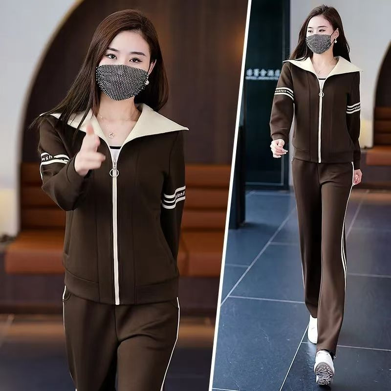 Sports suit Women's Autumn and Winter 2024 New Fashion Lapel Korean Style Sweat Foreign Elegant Age-reducing Casual Wear Two-piece Set