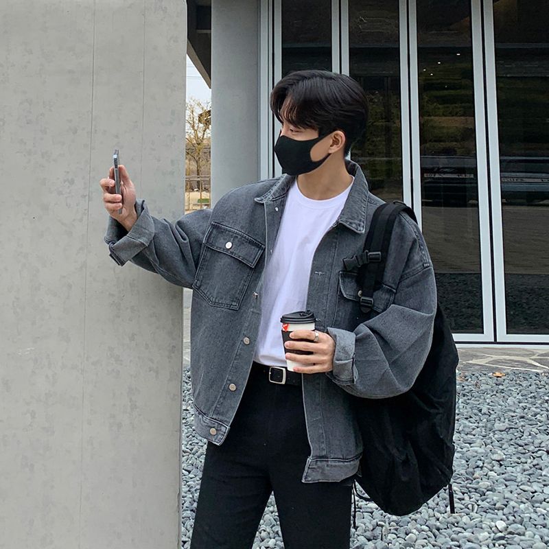 MYQ Denim abrigo de los hombres de primavera y otoño estilo Coreano de moda guapo suelta solapa del todo-fósforo ropa de trabajo chaqueta superior