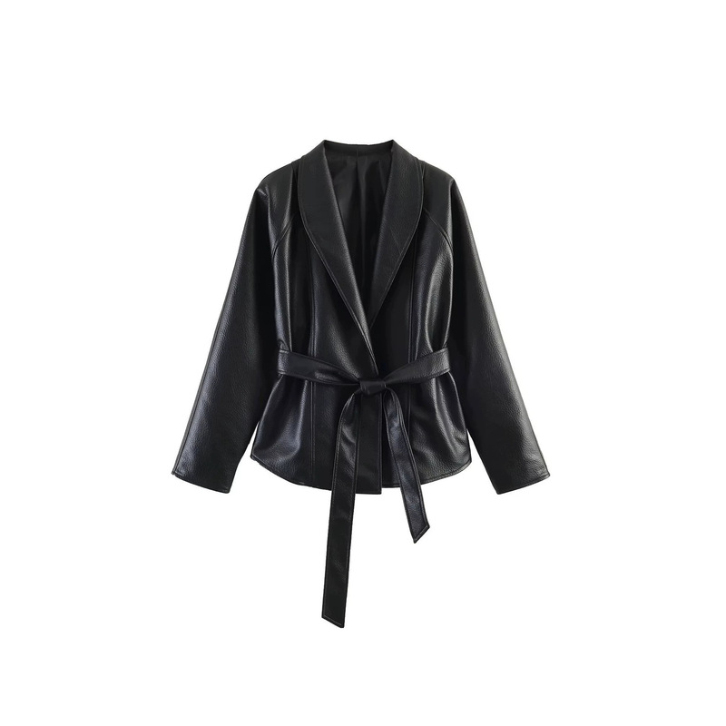 Pb&Za2026 New Versatile Trendy Women's Fashion Design Stand-Collar Long-Sleeve Leather Bomber Jacket