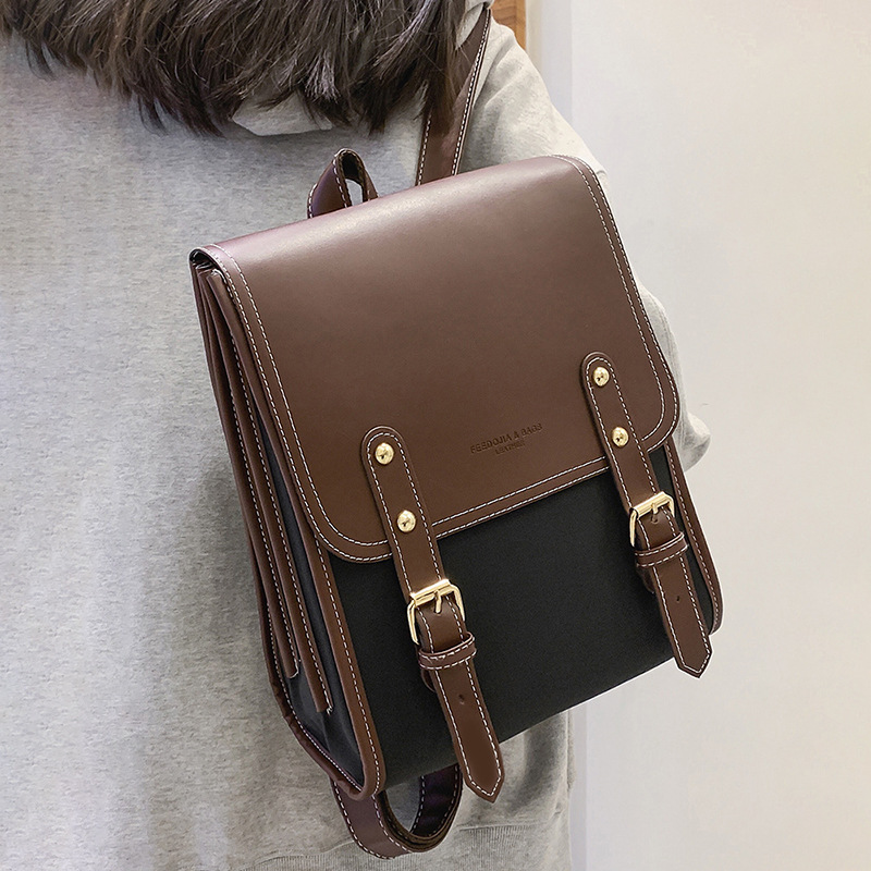 Ba lô nữ canvas phong cách retro Anh quốc, kiểu dáng đa năng cho sinh viên — Màu đen