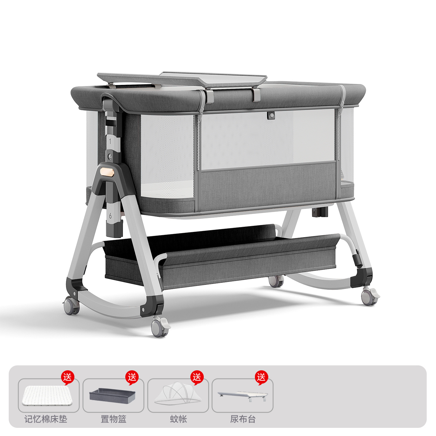 Cama para bebés, cama de cuna para recién nacidos, cama de empalme grande, cama móvil portátil plegable multifuncional 2 en 1