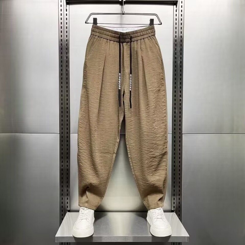 男士亚麻薄款大码宽松透气休闲裤 直筒弹力速干运动休闲小脚裤|undefined