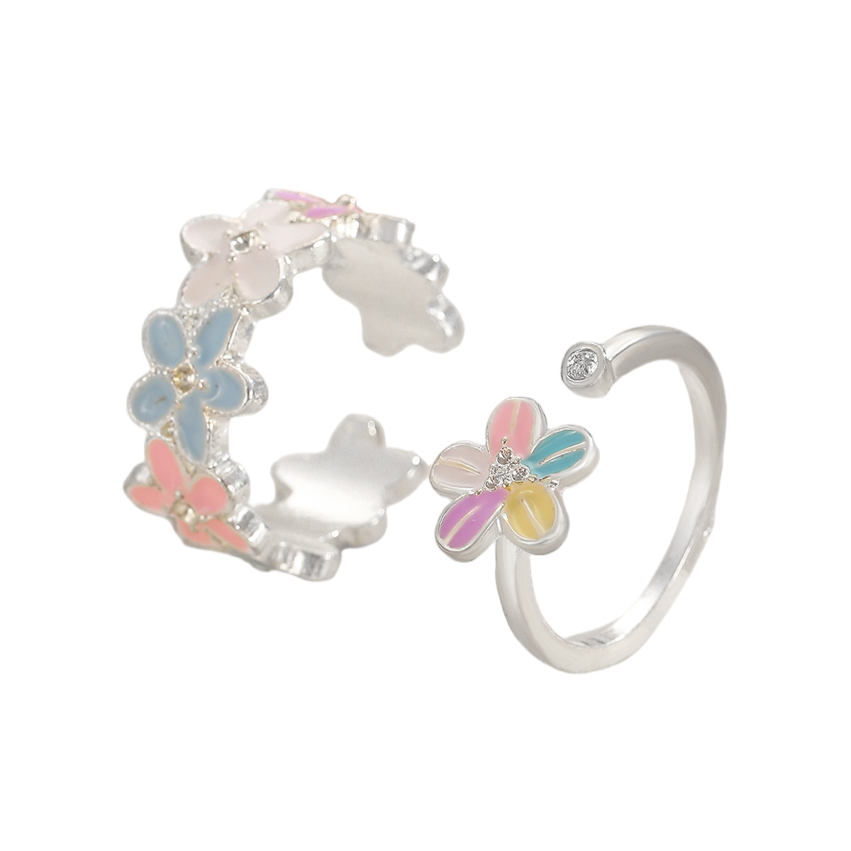 Cross-Border Hand Jewelry Opal Sunflower Sweet Butterfly Open Ring Blue Oil Drop Flower Ring Three-Piece Set