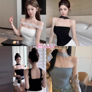 10113# Lace Hanging Neck Beauty Back Camisole Vest with Summer Wear Design Sense Internet Celebrity Explosions Spice Girls' Strapless