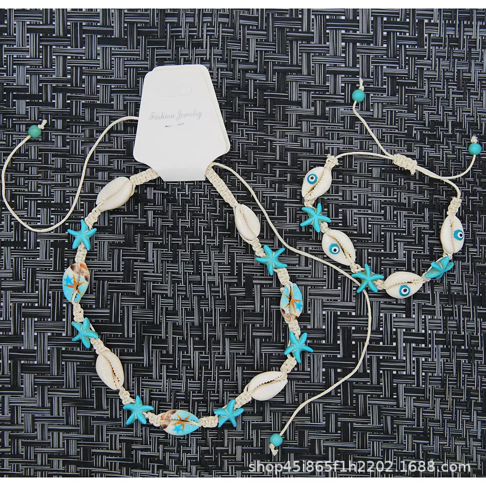 度假海洋风卡通贝壳项链+手链ins小众设计海星可调节项链跨境饰品